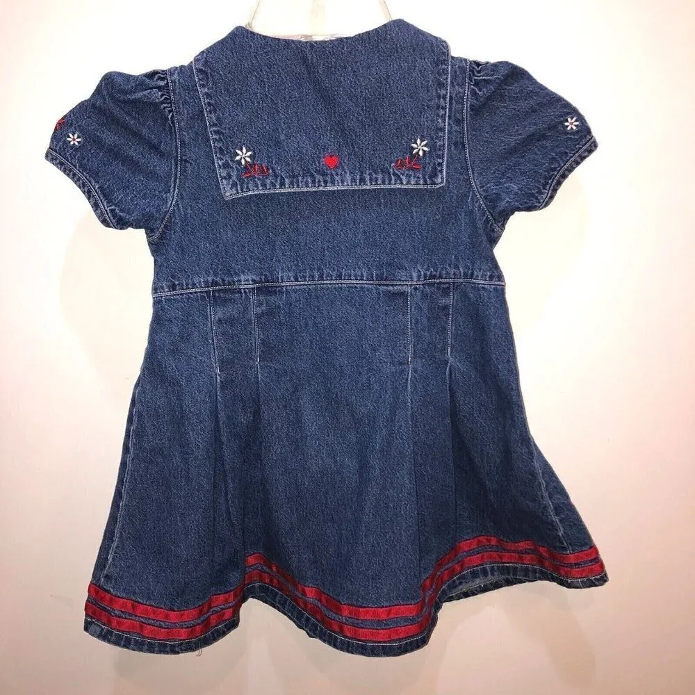 Vintage Faded Glory Girl Toddler Sz 4T Blue Denim Jean Sailor Dress 4th July USA